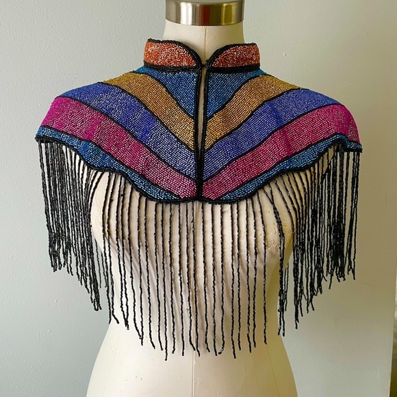 Colorful Solidarity Hand Beaded Fringe Cape - Picture 4 of 4